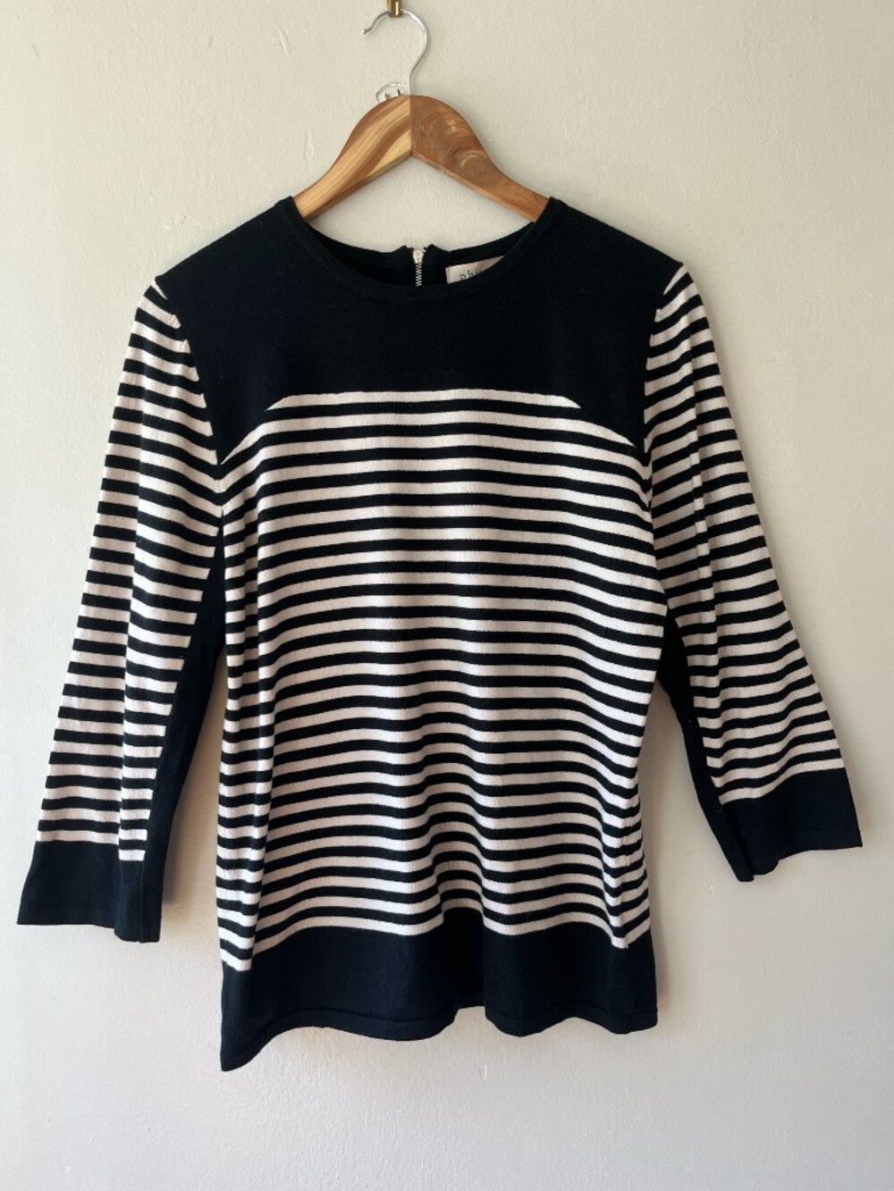 Philosophy Sz L Pullover Black Beige Blouse Sweater Back Half Zip Stretch